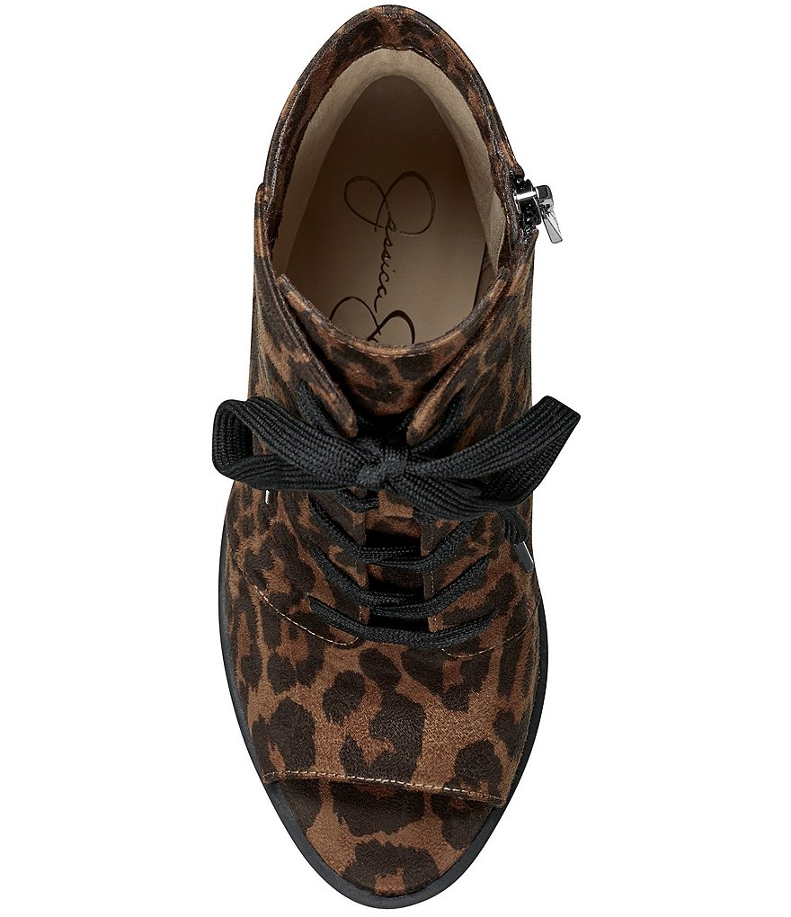 Jessica Simpson Lizzah Leopard Print Peep Toe Platform Block Heel Lug Sole Booties