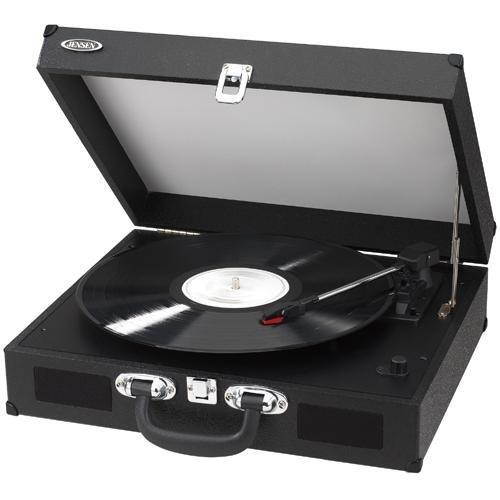 JENSEN JTA-410-BK PORTABLE 3-SPEED TURNTABLE W/ SPEAKERS