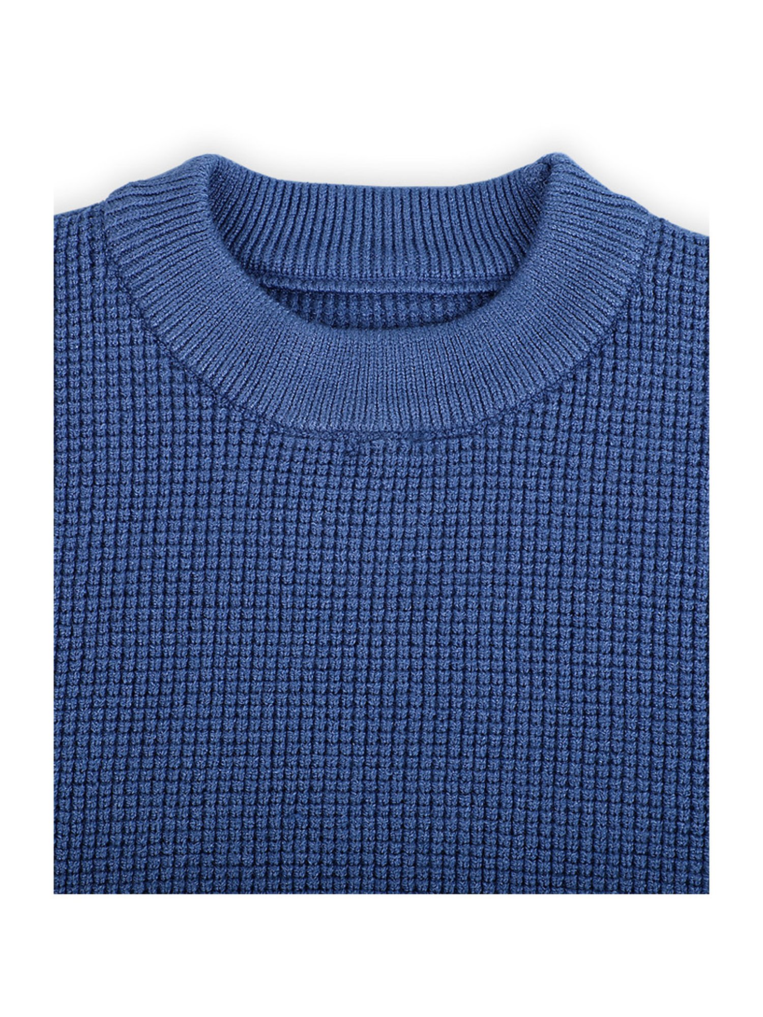 Baby Moo Kids Blue Cotton Textured Pattern Full Sleeves Sweater