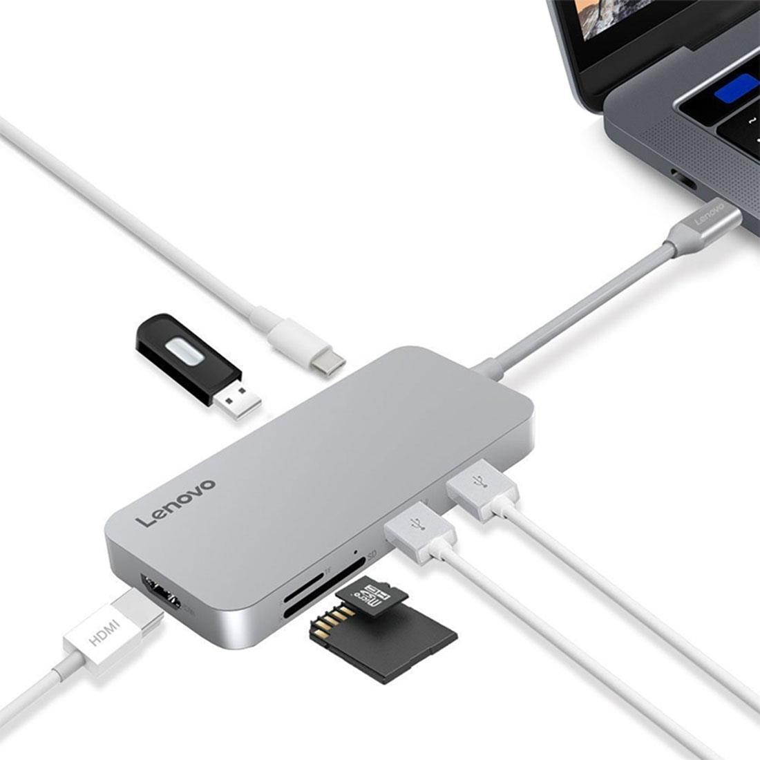 Lenovo C107 7 in 1 HDMI Port & USB-C / Type-C Charging Port & 2 x USB3.0 Ports & 1 x USB2.0 Port & SD / TF Card Slot to USB-C / Type-C HUB Adapter(Grey)