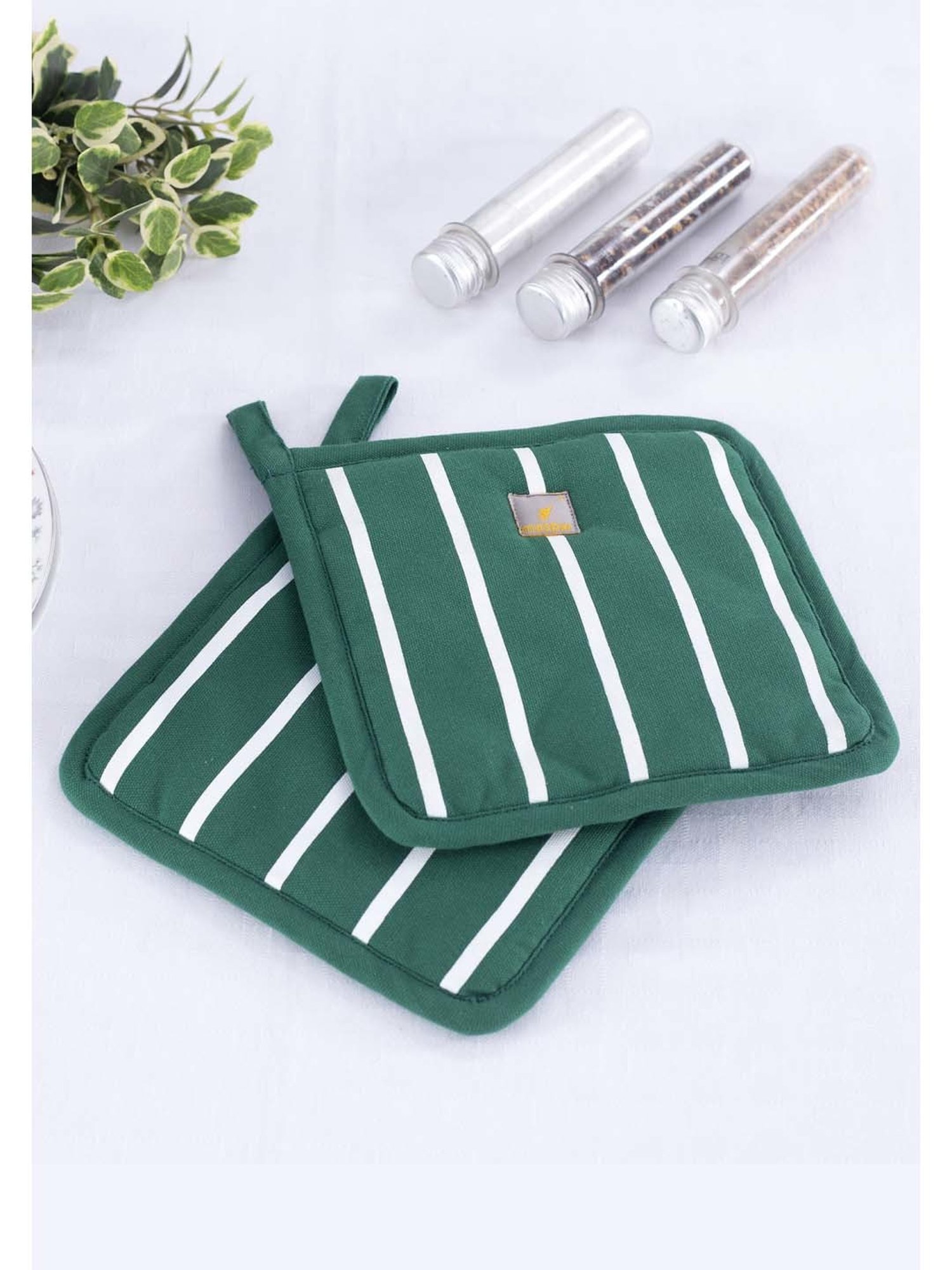 Maspar Green 100% Cotton 225 GSM Pot Holder - Set of 2