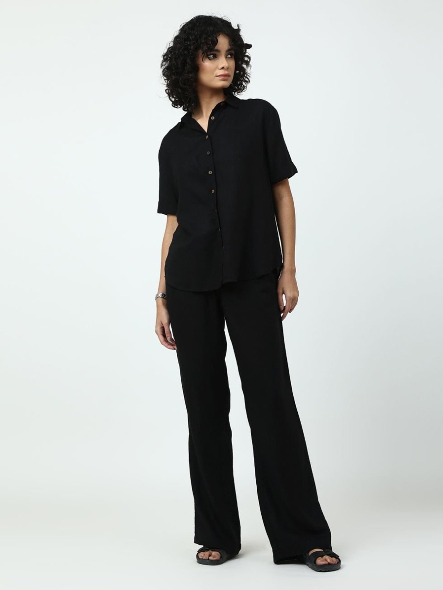 Saltpetre Classic Linen Black Half Sleeve Shirt and Trouser Coord set