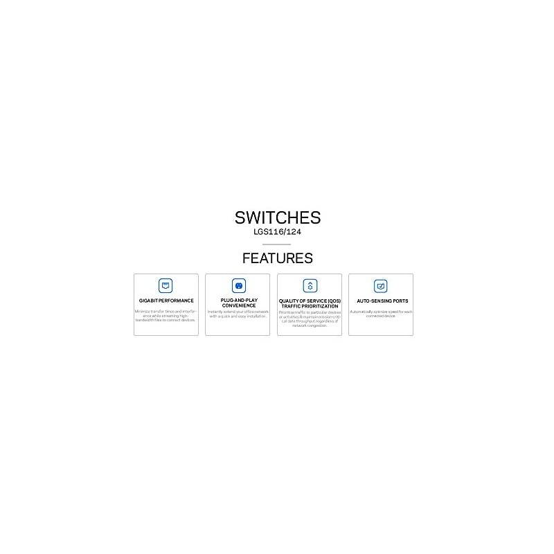 Business LGS124 24-Port Rackmount Gigabit Ethernet Unmanaged Network Switch I Metal Enclosure,Black; blue