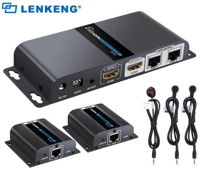 1 In 2 Out, LKV712Pro HDMI Extender 1080P@60HZ 1x2 Splitter Device Over CAT6/6A/7/8 Cable, Transmission up to 40m/131ft with Loop-Out Local Display,Support IR Remote Control,EDID Function