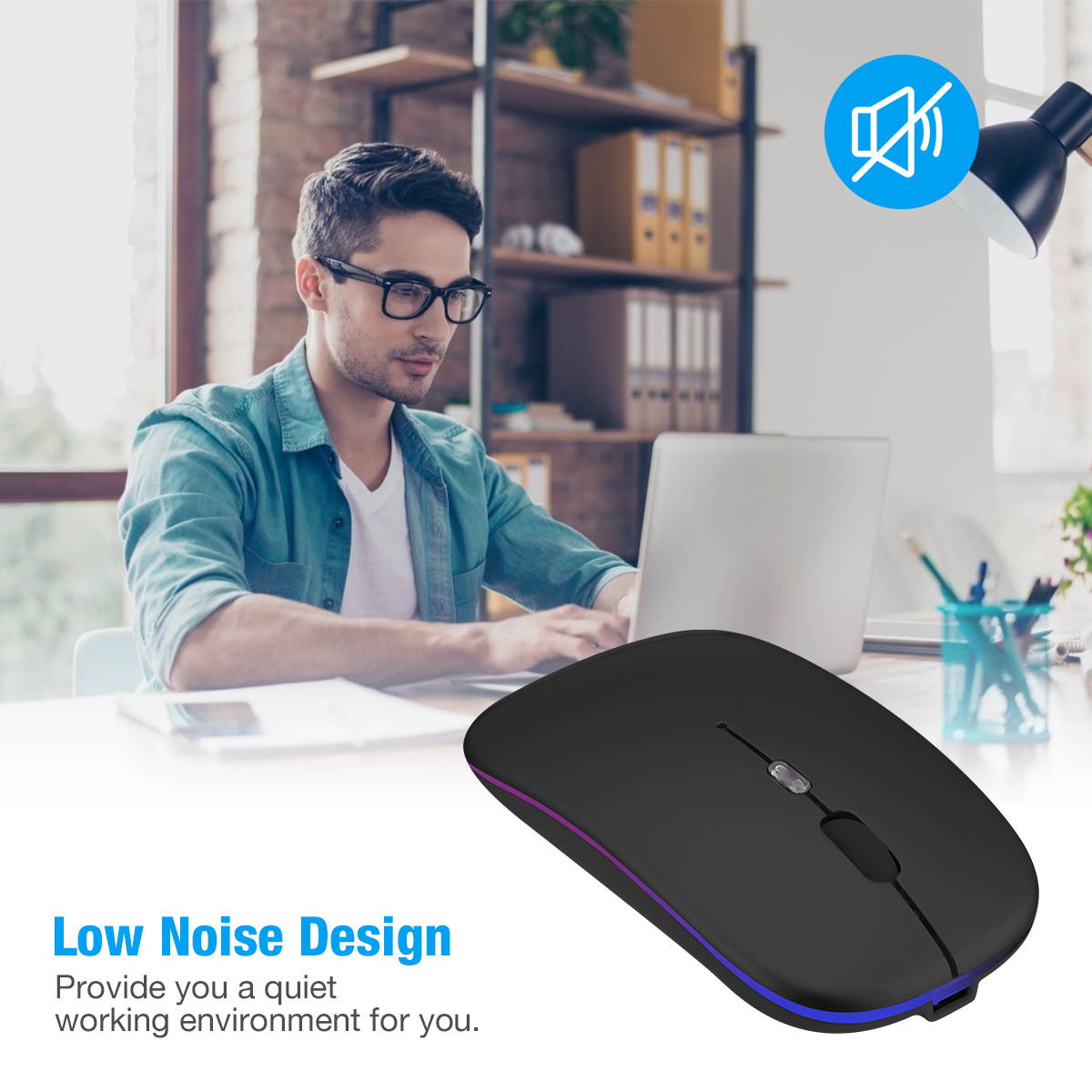 2.4GHz RGB Rechargeable Wireless Mouse Silent USB Mice for Computer PC Laptop US,Black