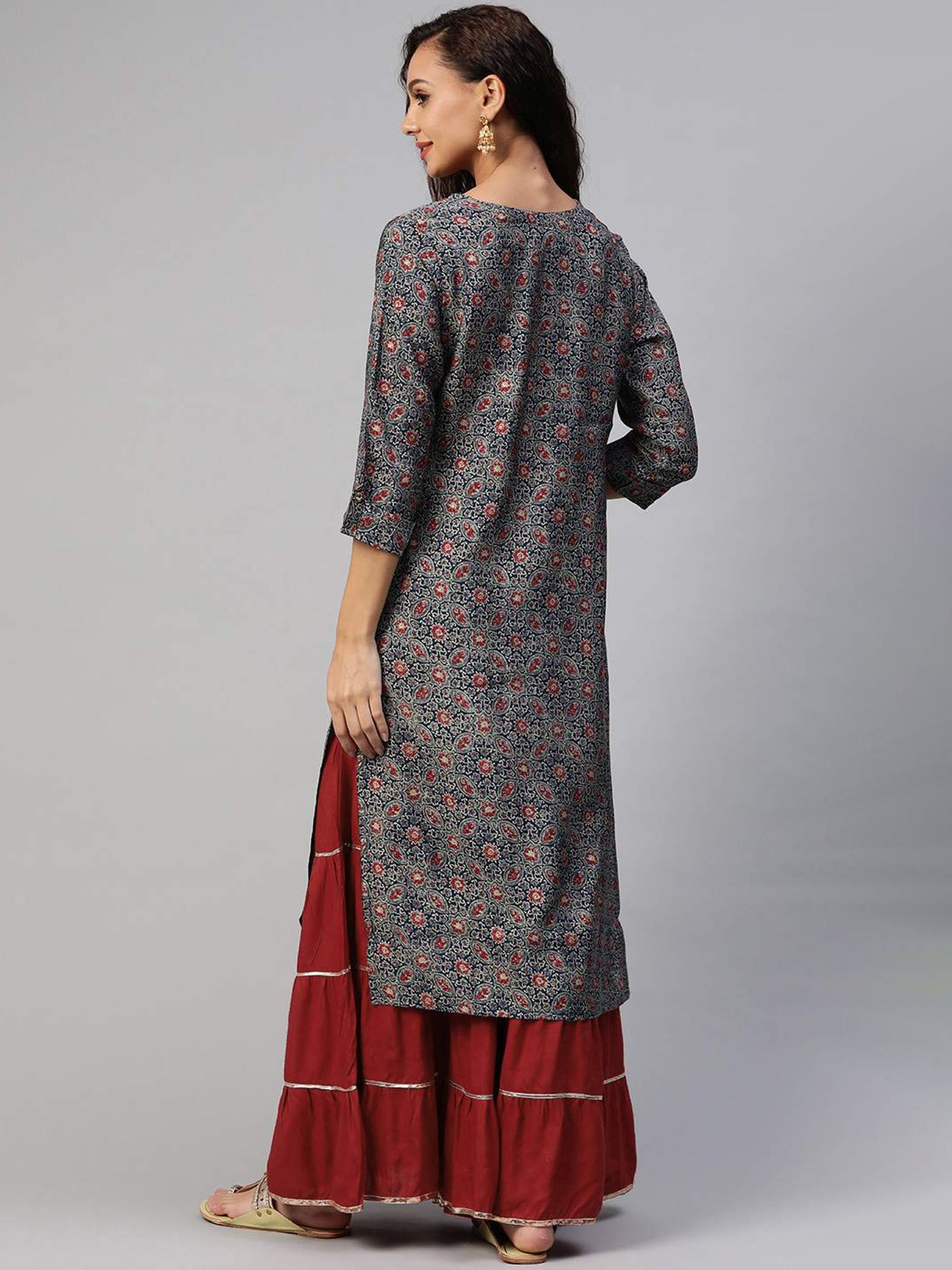 Aarika Blue Cotton Printed Straight Kurta