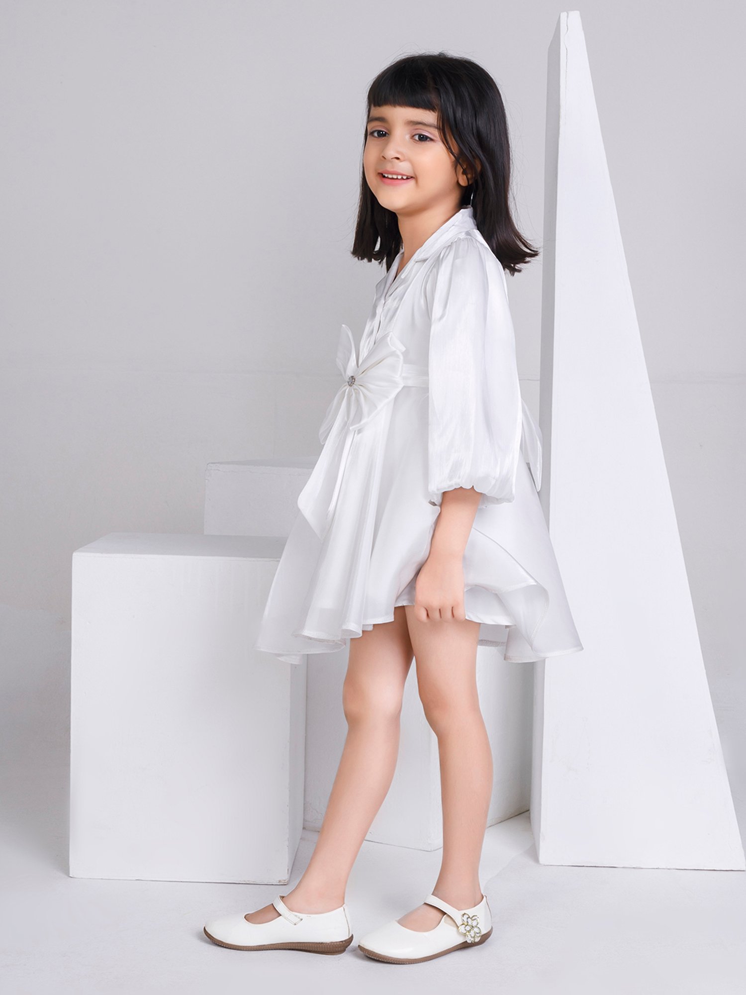 Peppermint Kids White Solid Shirt Dress