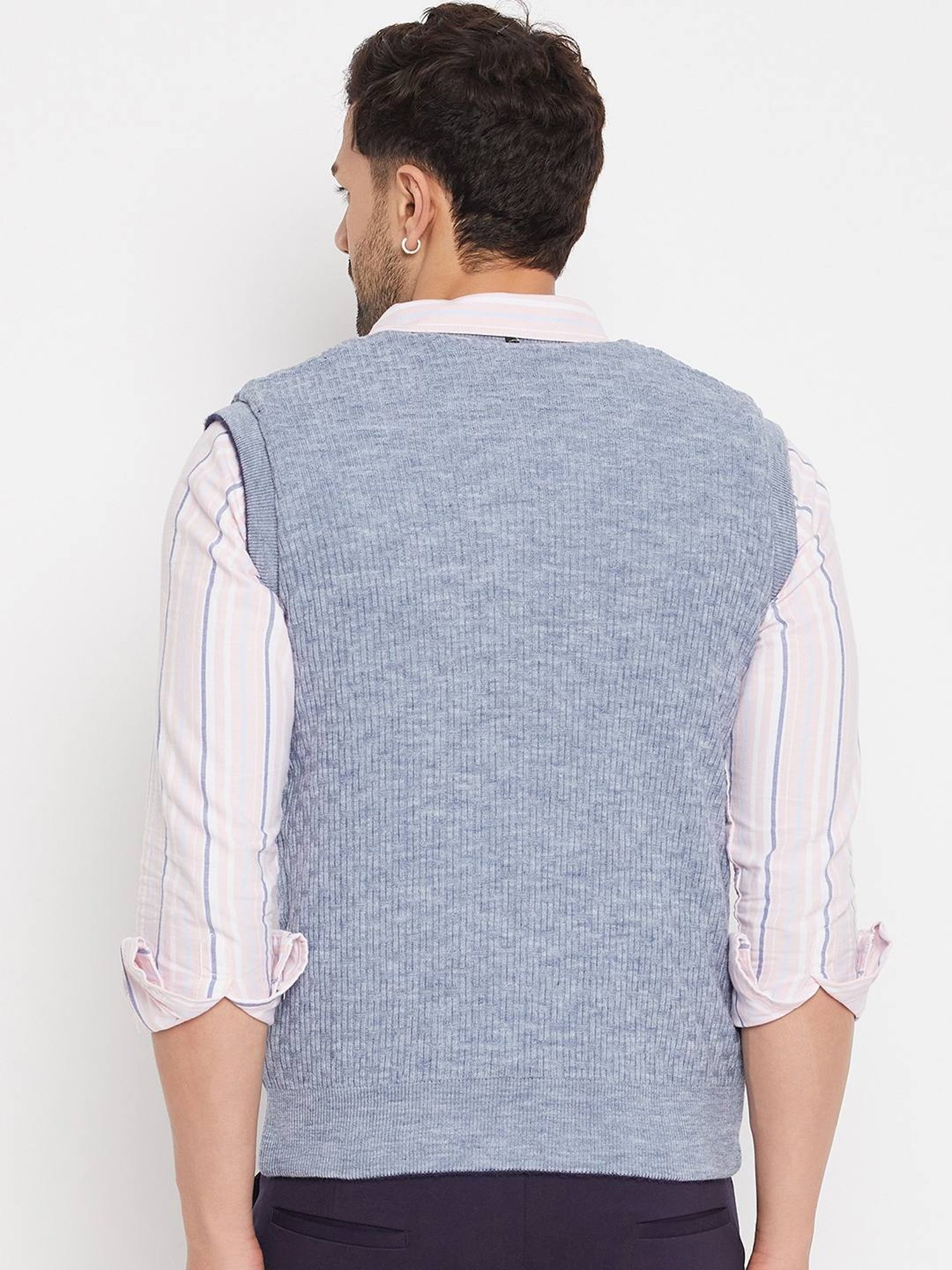 Duke Navy & Blue Mix Regular Fit Self Pattern Reversible Sweater