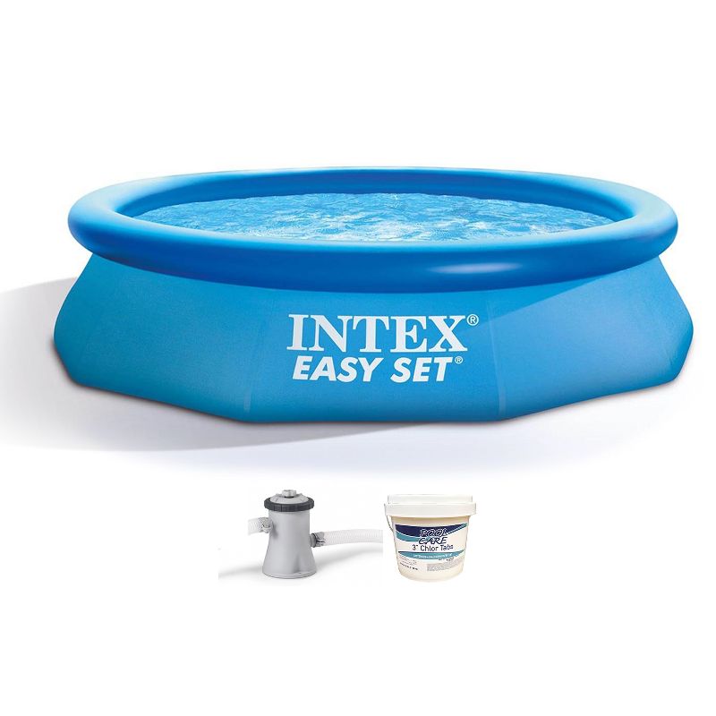 Intex 28121EH 10ft x 30in Outdoor Above Ground Inflatable Round Kid Swimming Pool with 330 GPH Filter Pump and 3 Inch Chlorine Tabs, 25 lbs