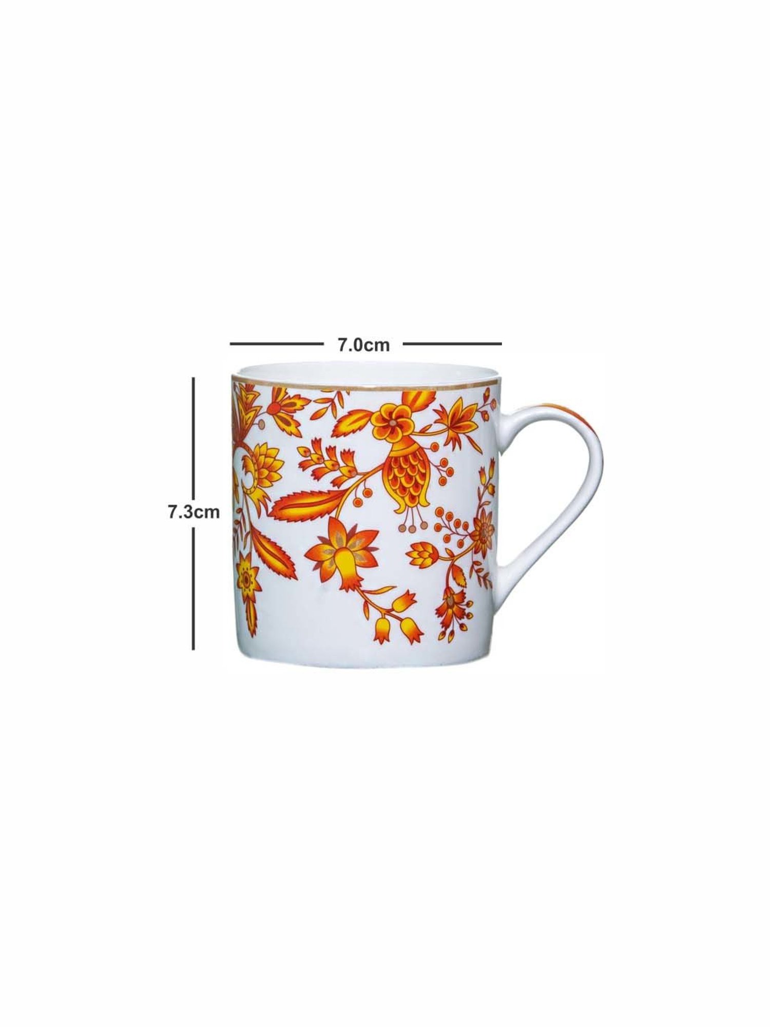 SONAKI White & Orange Bone China Tea Coffee Mugs - Set of 6