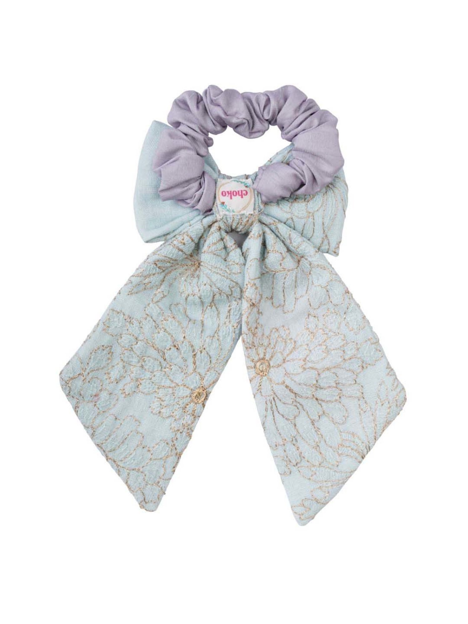 Choko Powder Blue Embellished Scrunchies