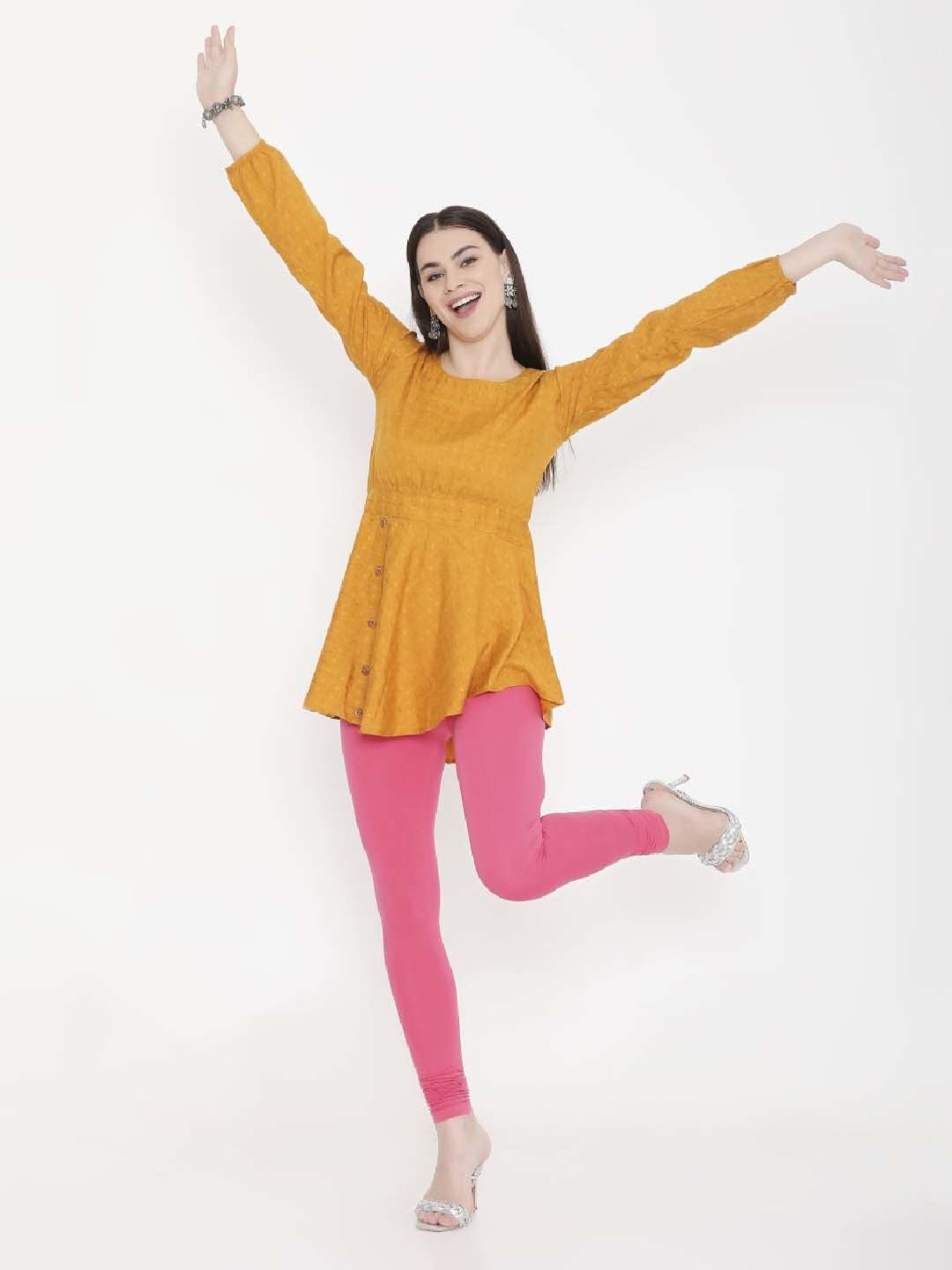FEELINGS Pink Plain Churidar Leggings