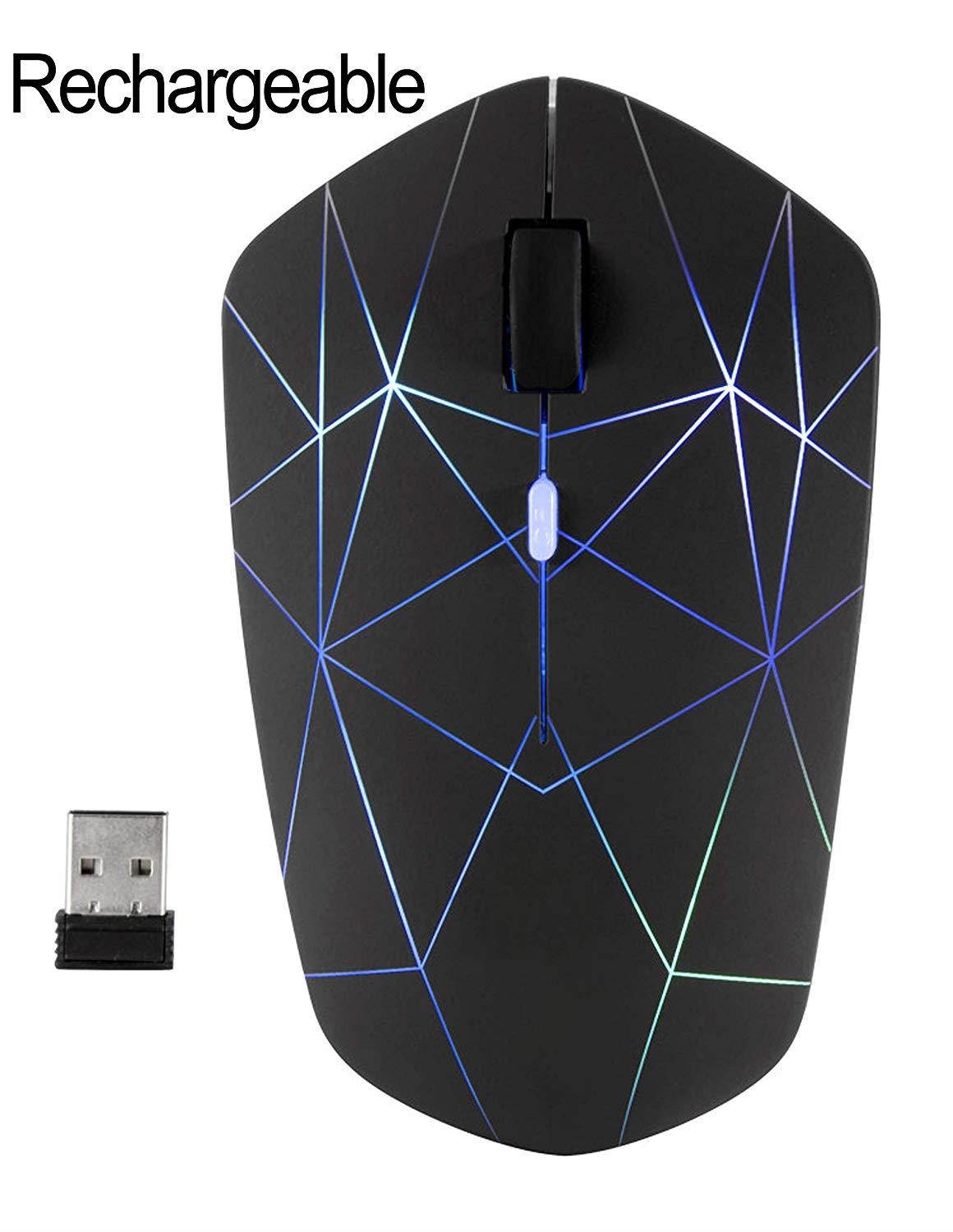 Rechargeable Wireless Mouse Illuminating,Powered by Li-Polymer Battery, with Optical Sensor Nano USB Receiver,3 Stage DPI Speed, 4 Buttons for PC, Laptop, Tablet, MacBook (Firework-Illuminating)