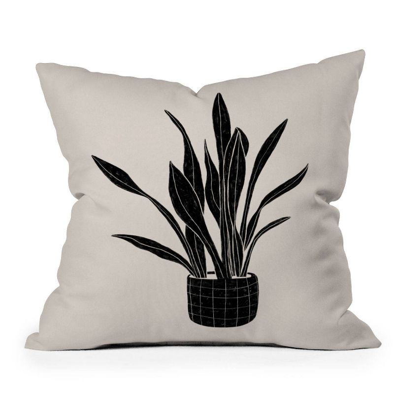 16"x16" Alisa Galitsyna Snake Plant Square Throw Pillow Black/White - Deny Designs