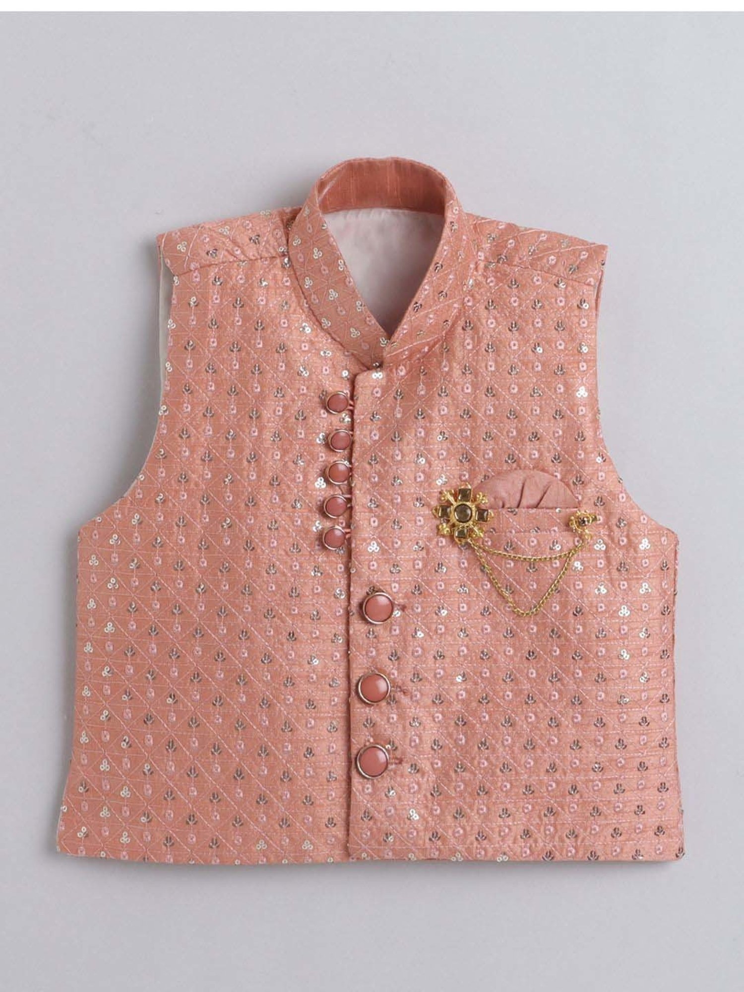 Ahhaaaa Kids Peach Embellished Full Sleeves Kurta Set