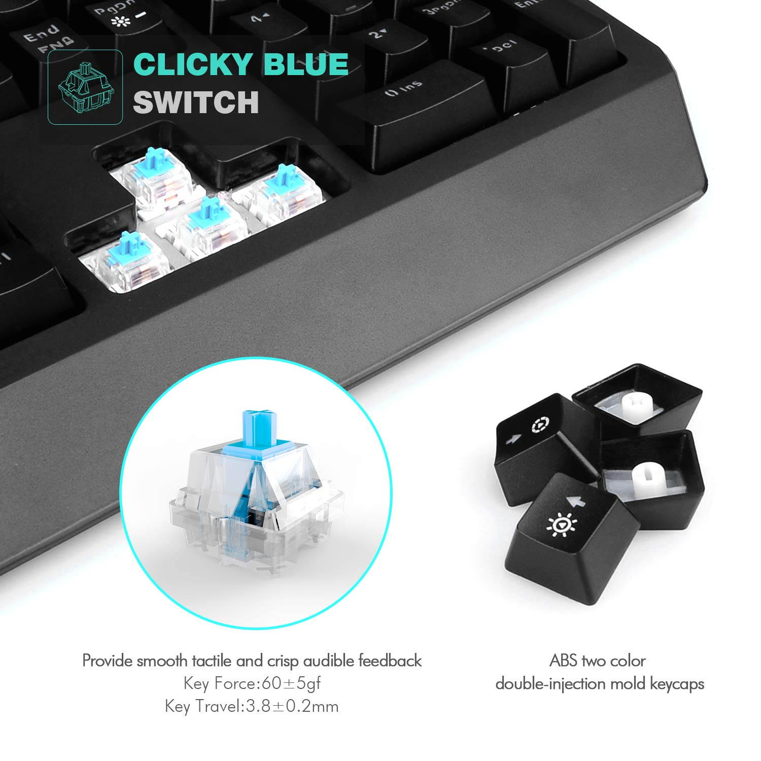 Havit RGB Backlit Mechanical Gaming Keyboard Blue Switch 104 Keys LED Wired Keyboards with Multimedia Keys Volume Control Phone Holder for PC Games