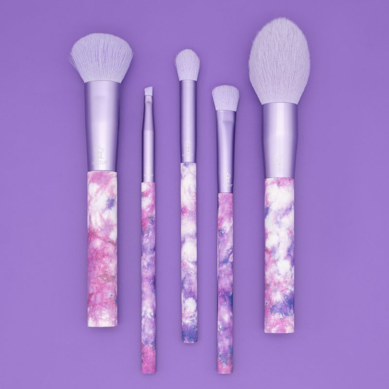 MODA Brush 5pc Peaceful Purple Tie Dye Makeup Brush Set, Includes - Blush, Domed Shadow, Crease, and Angle Eyeliner Brushes