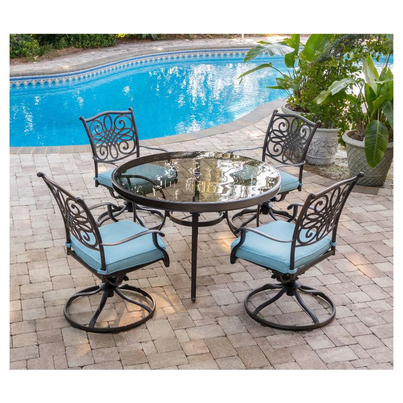 Traditions 5pc Round Metal Patio Dining Set - Blue - Hanover