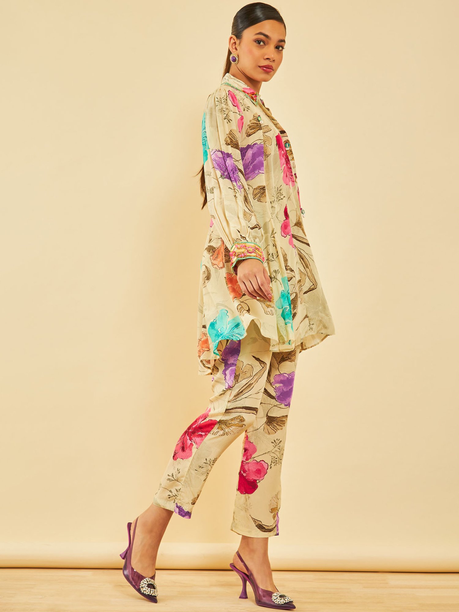 Melon by PlusS Blue Printed Shirt Pant Set
