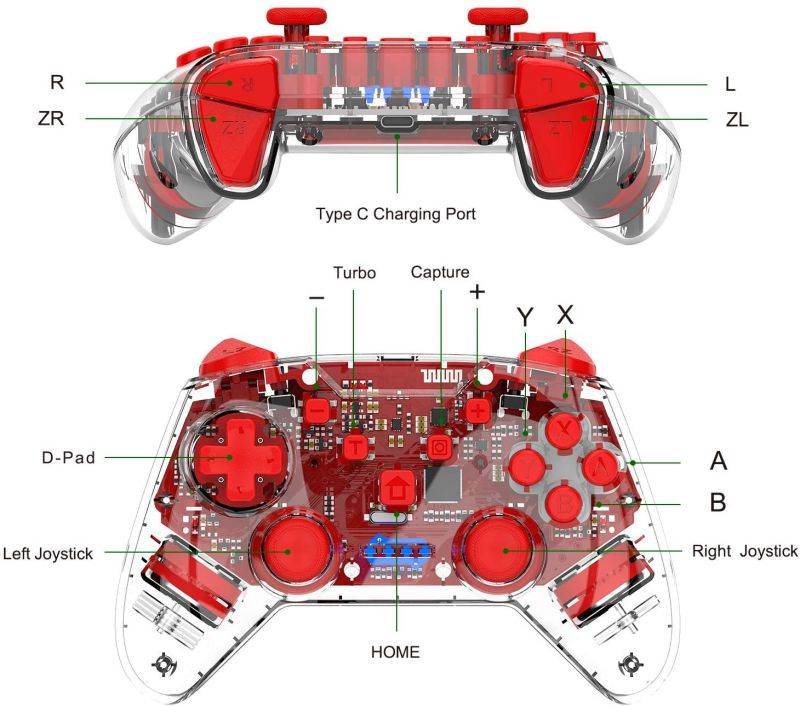 CUUWE Wireless Transparent Switch Controller, Wireless Pro Bluetooth Connection Controller,  for Switch The Remote Game Board With Joystick, Adjustable Turbo Vibration Game Handle