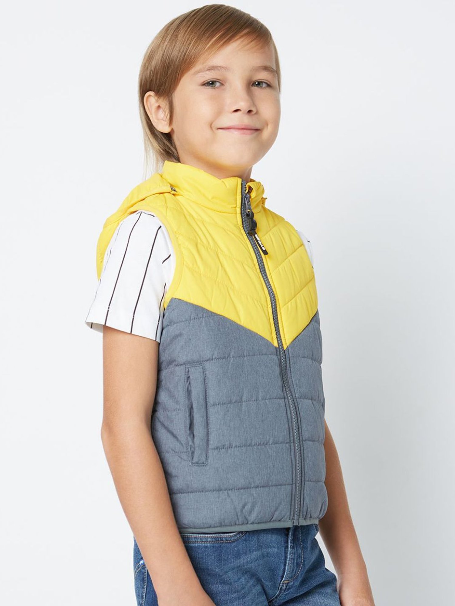 GAS Kids Grey & Yellow Color Block Jacket