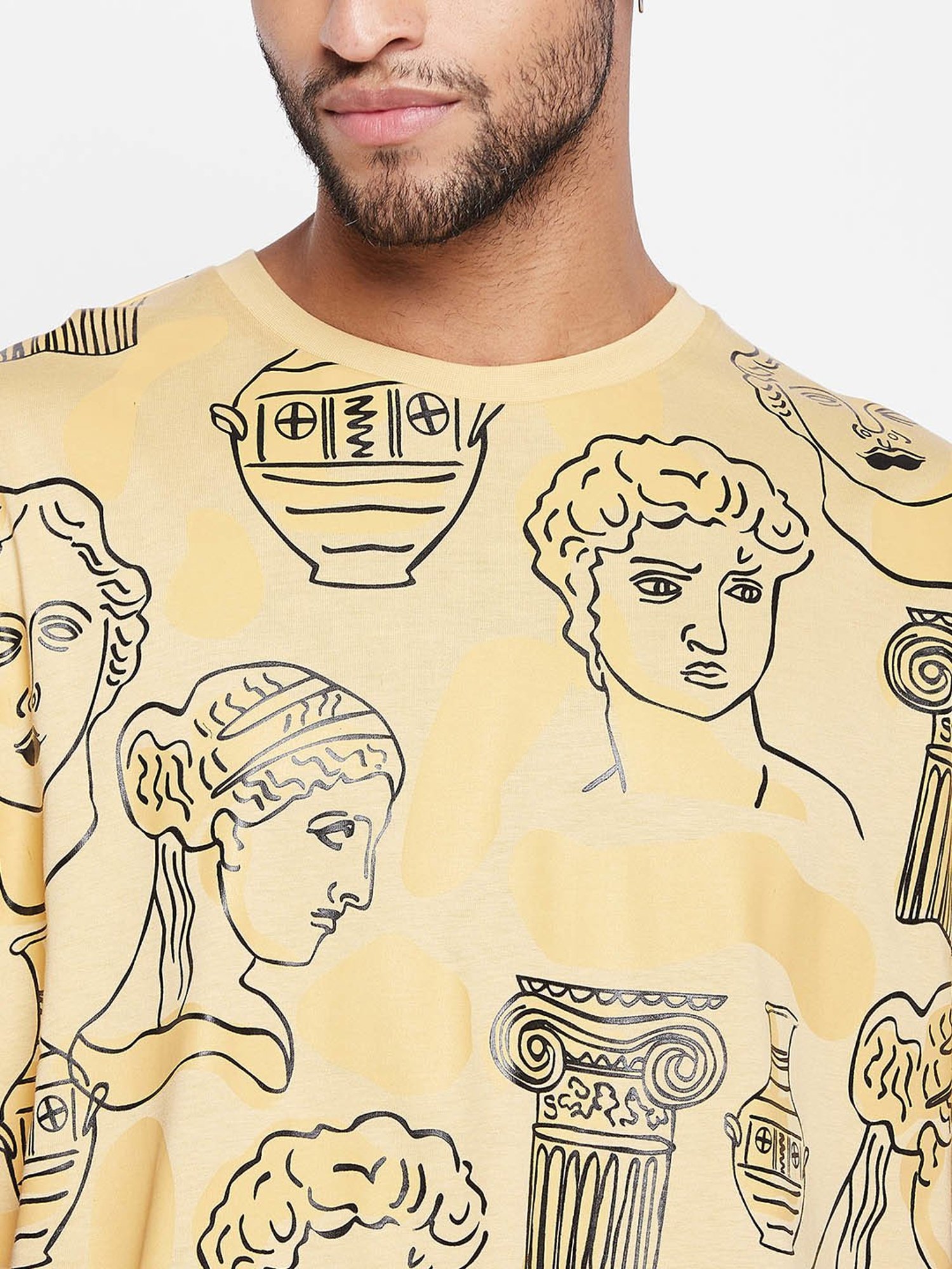 EDRIO Beige Regular Fit Printed T-Shirt