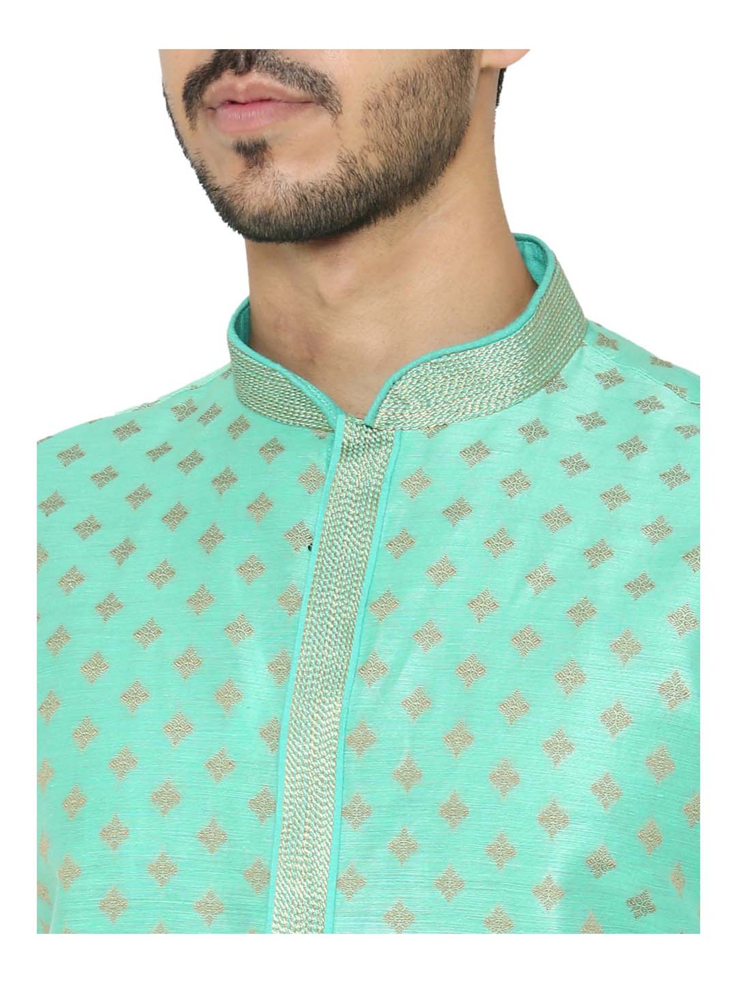 Manyavar Light Green & Beige Printed Kurta Set