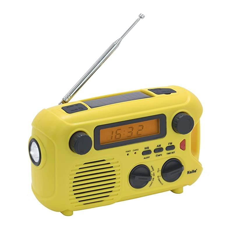 Emergency Radio KA580 Digital Solar Dynamo Crank Wind Up AMFM amp NOAA Weather Radio Receiver with Realtime Alert MP3 Player amp Phone Charger Yellow