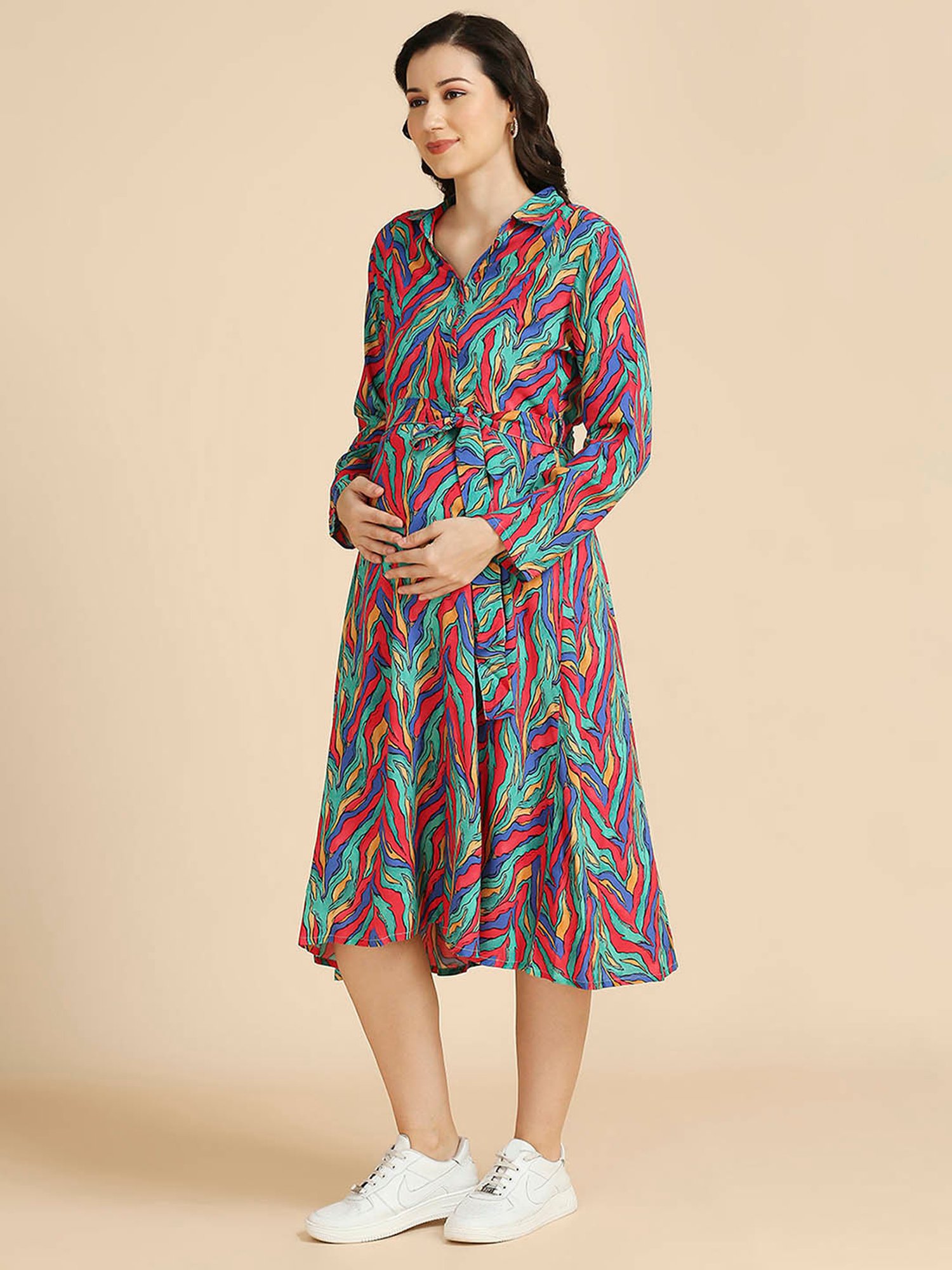 MomToBe Multicolor Rayon Abstract Print Maternity Dress