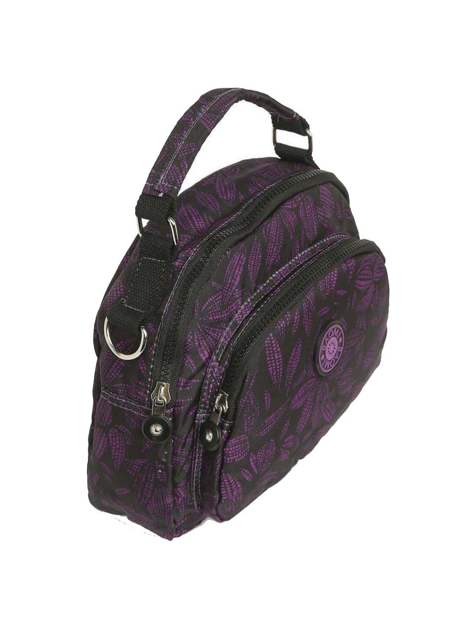 Baomi Black & Purple Printed Medium Cross Body Bag
