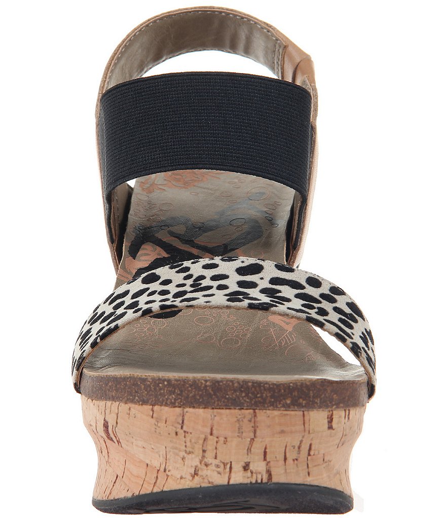 OTBT Bushnell Leather Leopard Print Platform Cork Wedge Sandals
