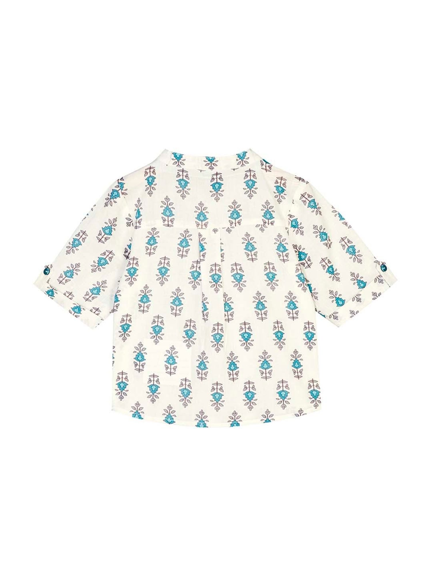 Budding Bees Boys Blue & White Cotton Printed Shirt with Mask
