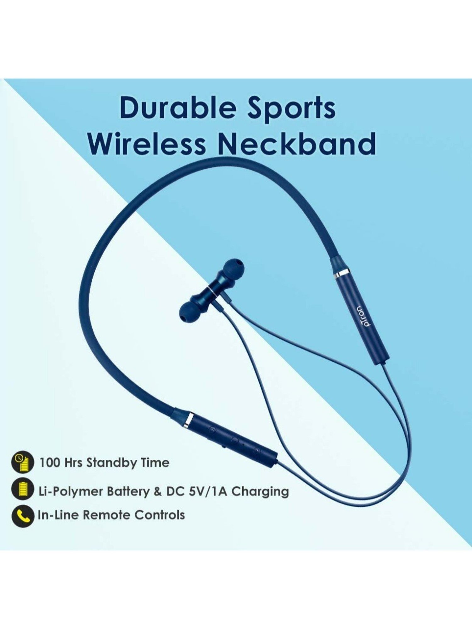 PTron Tangentbeat in-Ear Bluetooth 5.0 Wireless Neckband with Mic (Dark Blue)