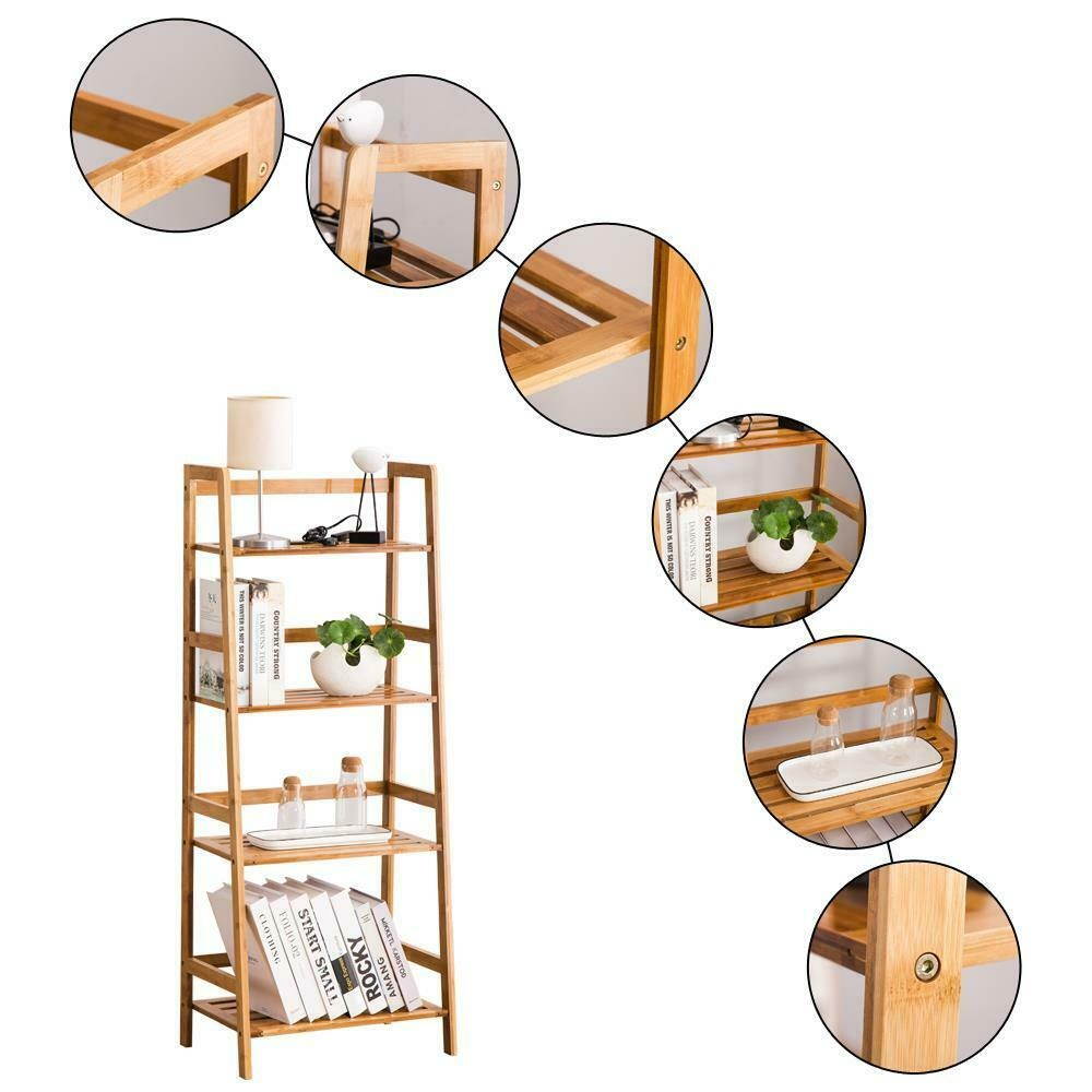 4 Tier Leaning Ladder Shelf Bookshelf Storage Shelves Unit Organizer Log Color
