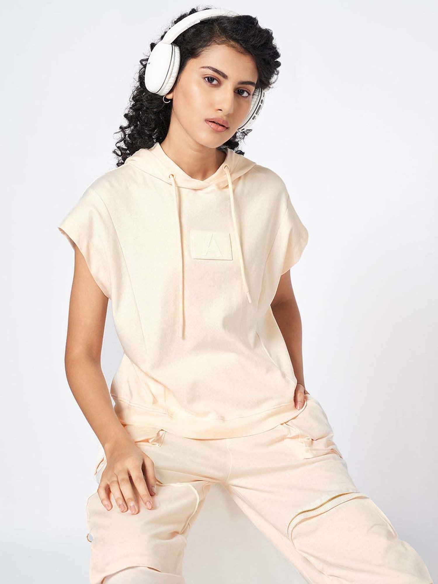 Ajile by Pantaloons Beige Cotton Plain T-Shirt