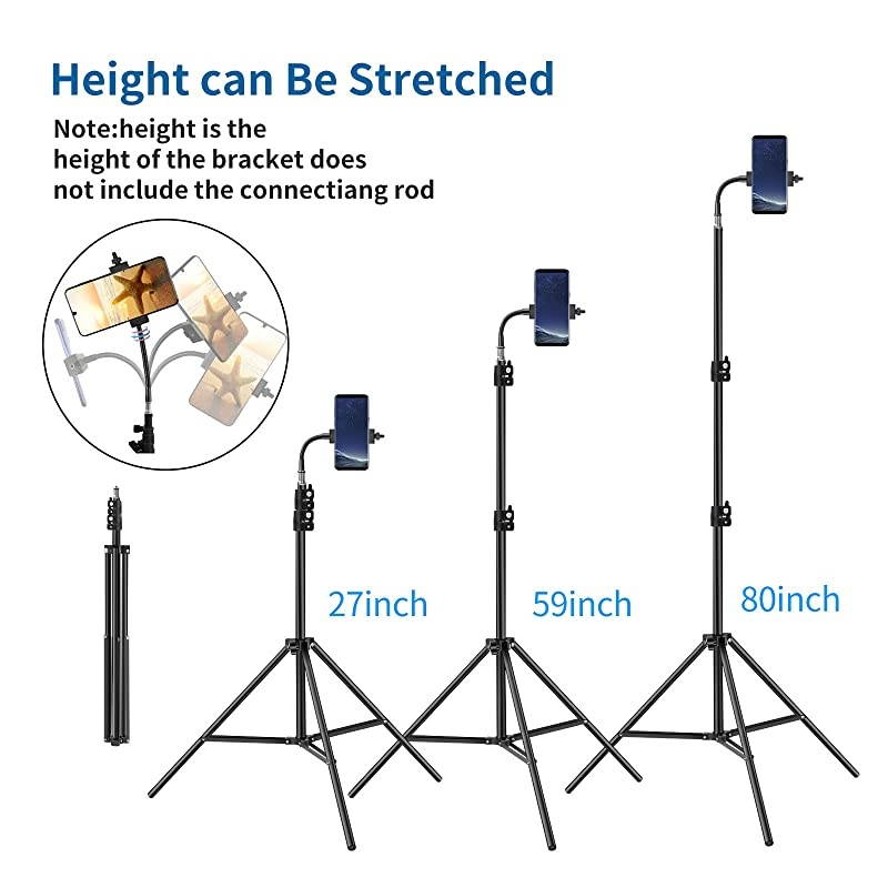 Phone Tripod 27quot80quot Adjustable Phone Tripod for Video Recording VloggingStreamingPhotography Rotatable Live Video Stand Compatible with iOSAndroid and Most Mobile Phones