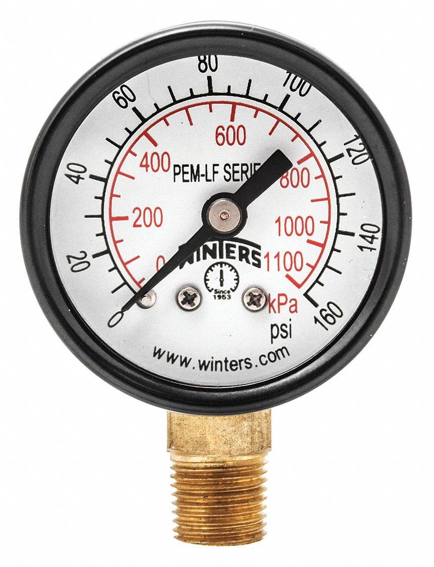 Winters 1-1/2" Lead Free Pressure Gauge, 0 to 160 psi   PEM1321LF