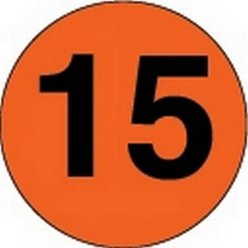 2" Diameter Number 15 Circle Labels (500 per Roll)