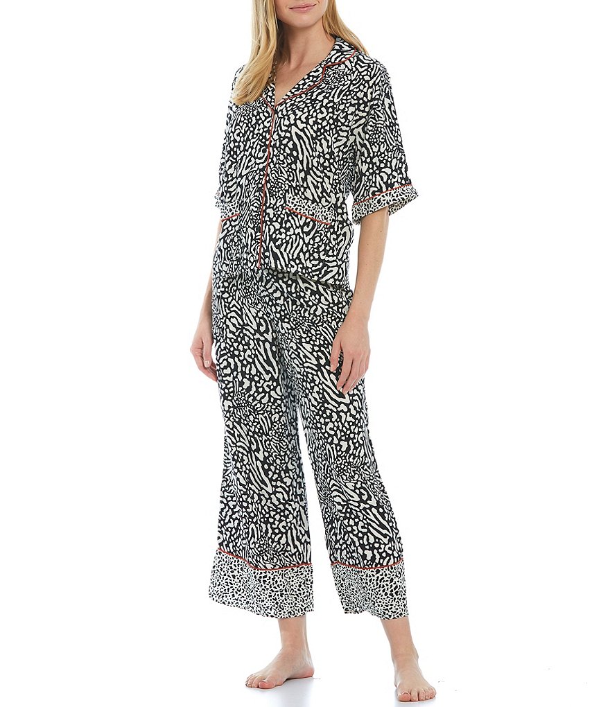 Donna Karan Animal Printed Button Front Coordinating Sleep Top