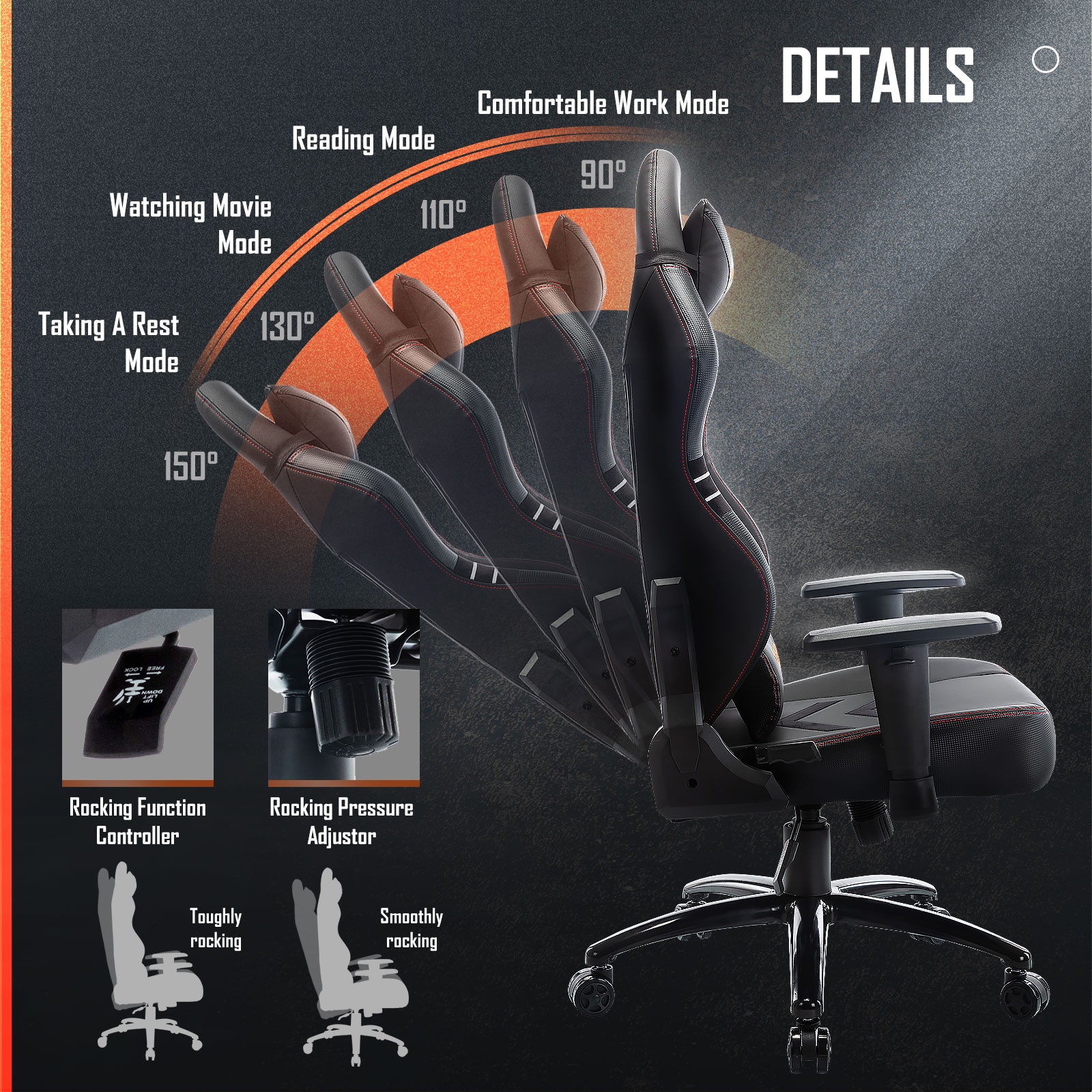 COLAMY Gaming Chair, Big & Tall Computer Chair Fluorescent Racing Style Desk Office Chair Wide Seat Height Adjustment Swivel Task Chair with Headrest and Lumbar Support(Black/Grey/Red/Blue/White/Pink)