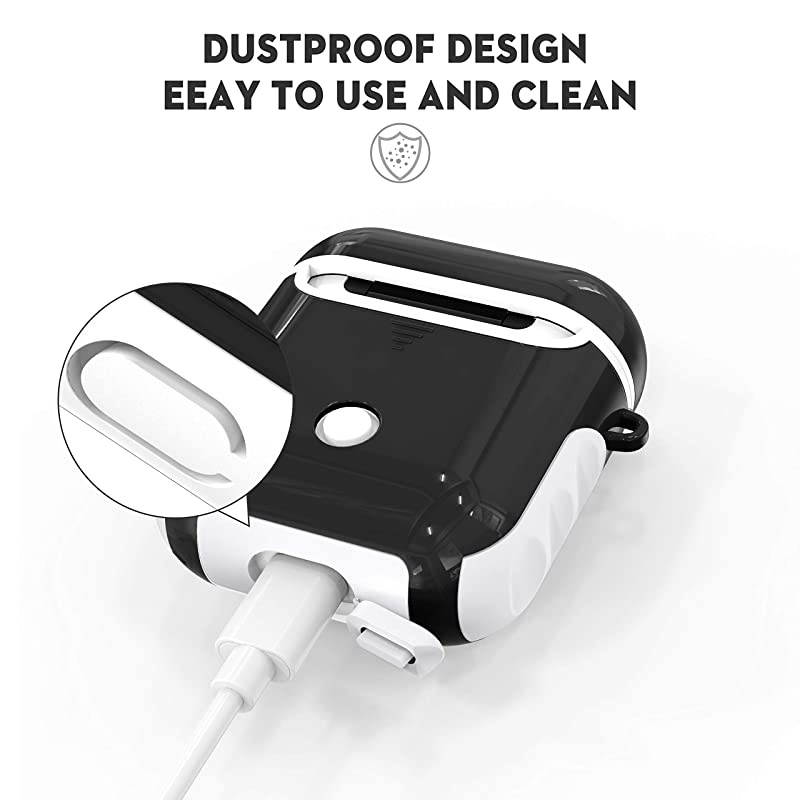 Airpods Case Cover Heavy Duty Hybrid 2 in 1 Shockproof Full Protective Case Hard PC+Soft Rubber Silicone Skin Cover Accessories Kits for Airpods 1Airpods 2 BlackampWhite