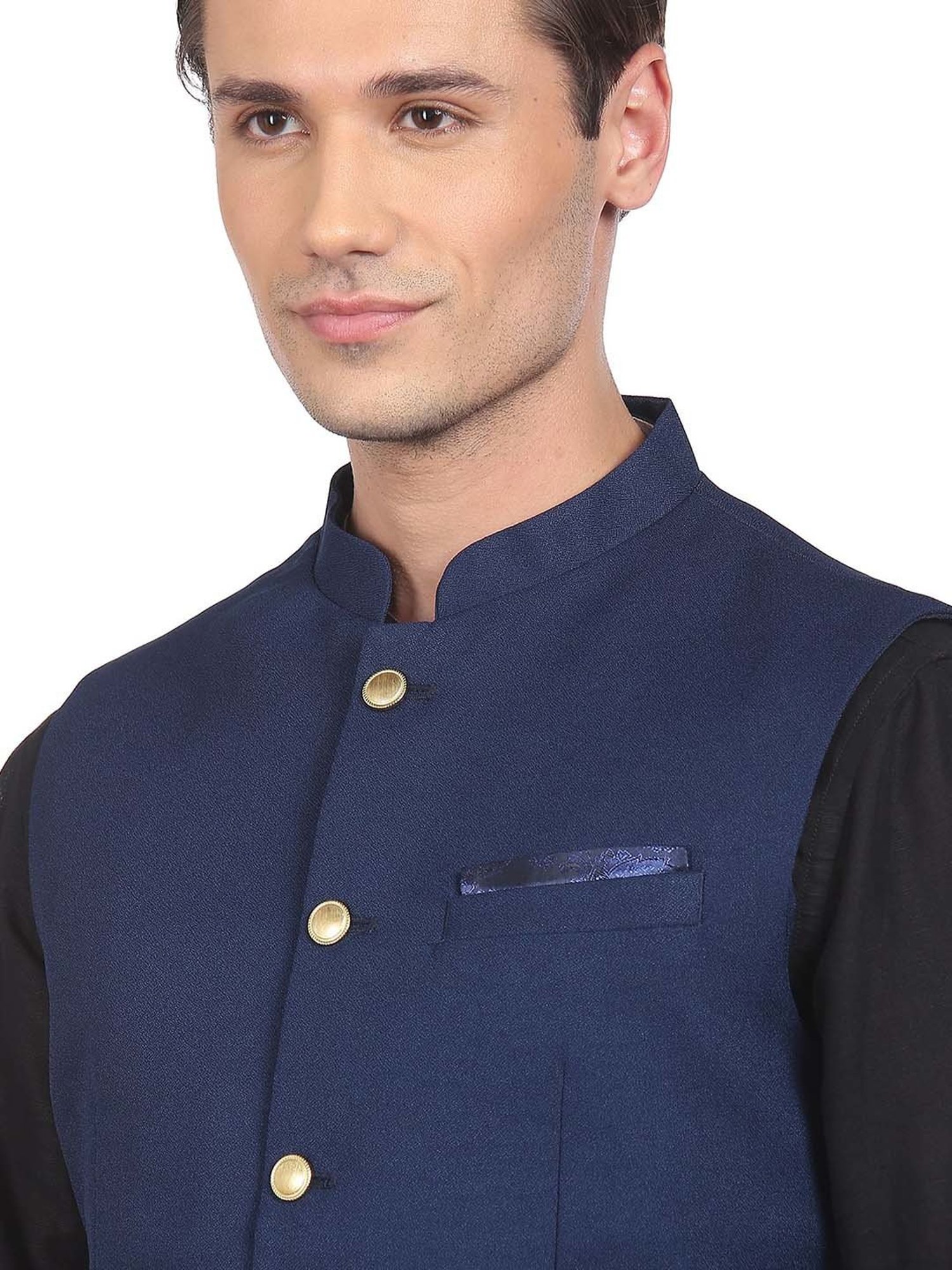 AD by Arvind Navy Mandarin Collar Nehru Jacket