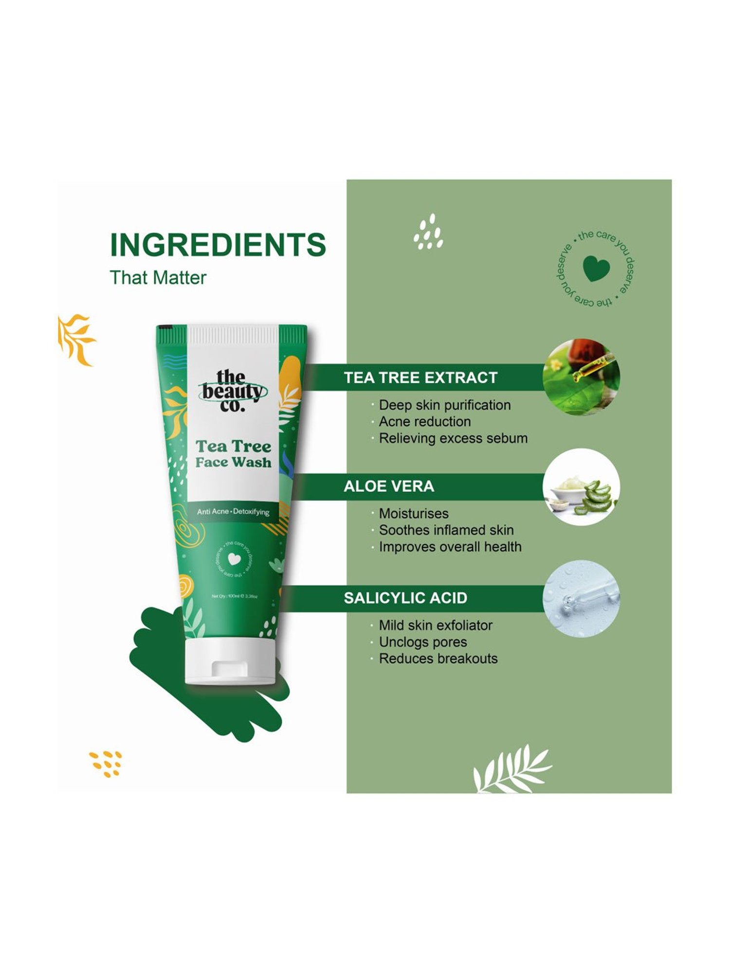 The Beauty Co. Tea Tree Face Wash with Salicylic Acid For Anti Acne - 100 ml