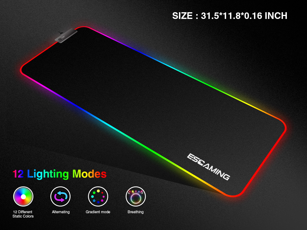 ESGAMING  Oversize RGB Gaming Mouse Pad (35.4x15.7) with 7 color lighting  and  five RGB effects