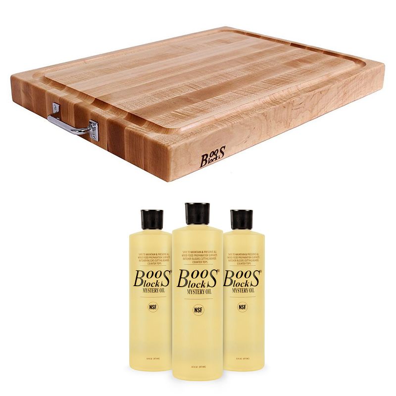 John Boos Block RAFR2418 24 x 18" Edge Grain Maple Wood Reversible Cutting Board with Mystery Oil Butcher Block Board Maintenance Oil, 16 Oz (3 Pack)