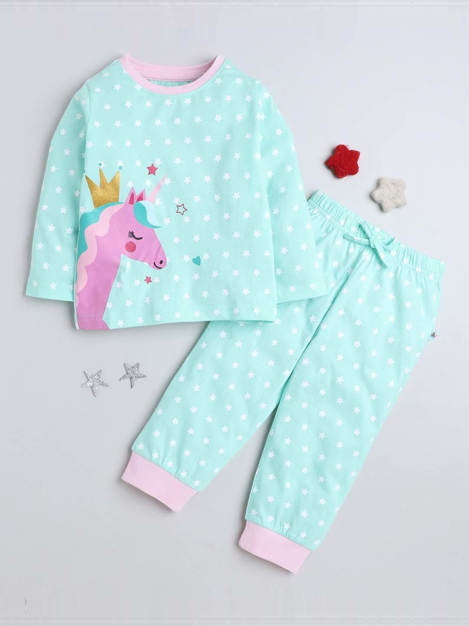 Bumzee Girls Mint Green & Purple Cotton Printed Full Sleeves T-Shirt Set