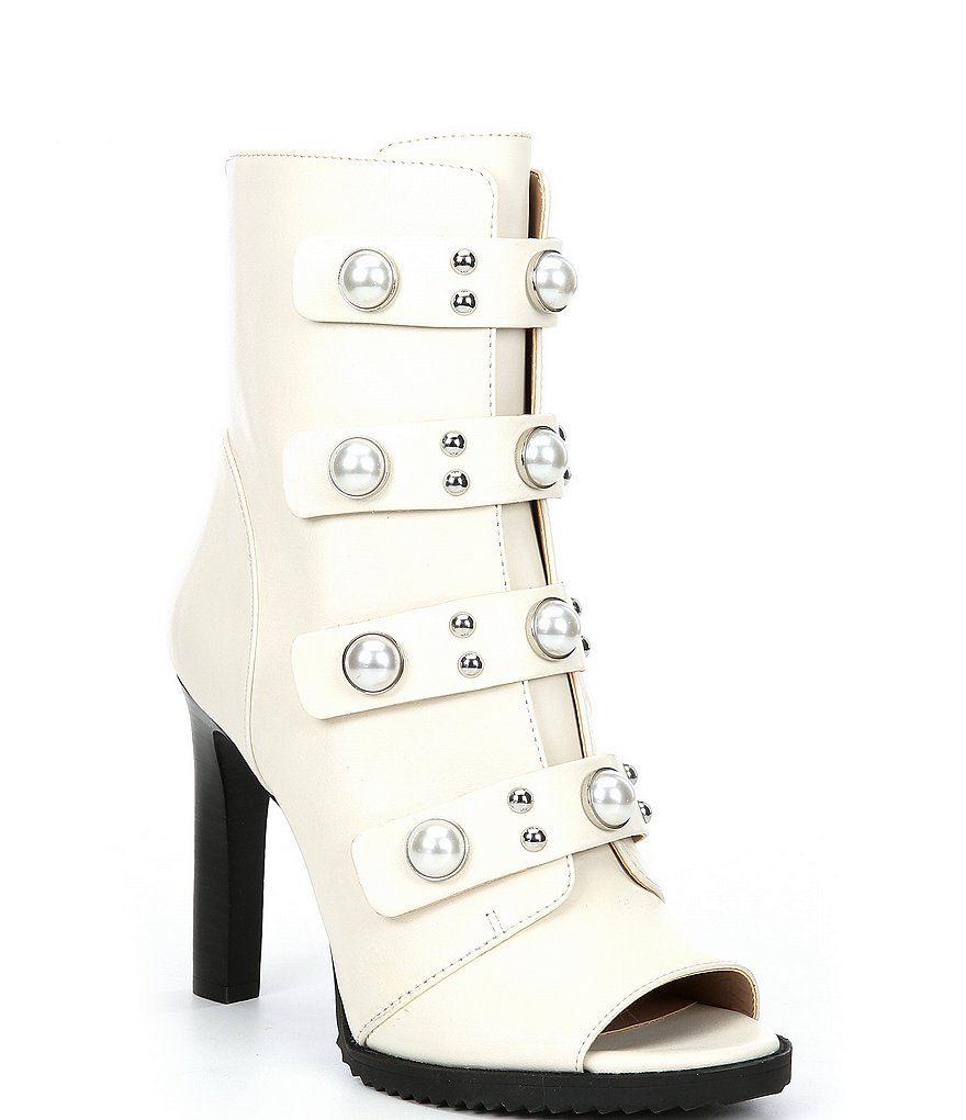 KARL LAGERFELD PARIS Brayden Leather Pearl Embellished Booties
