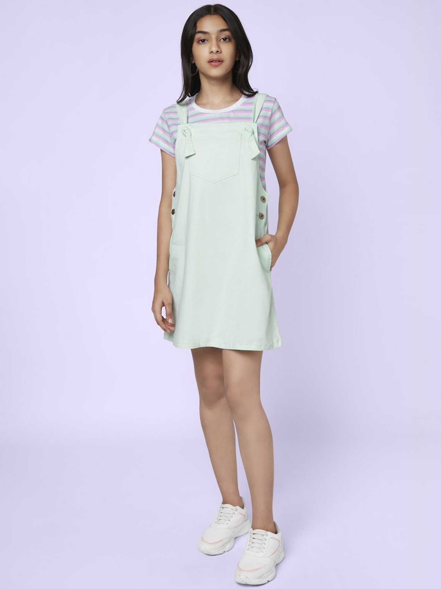 Coolsters by Pantaloons Kids Green Cotton Striped Dungaree Set