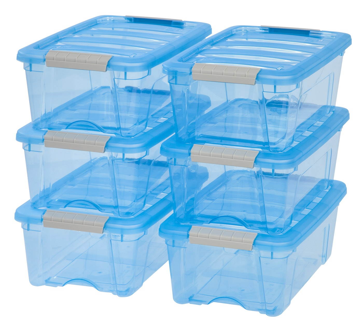 IRIS 12 Quart Stack & Pull&trade; Box, 6 Pack, Trans Blue