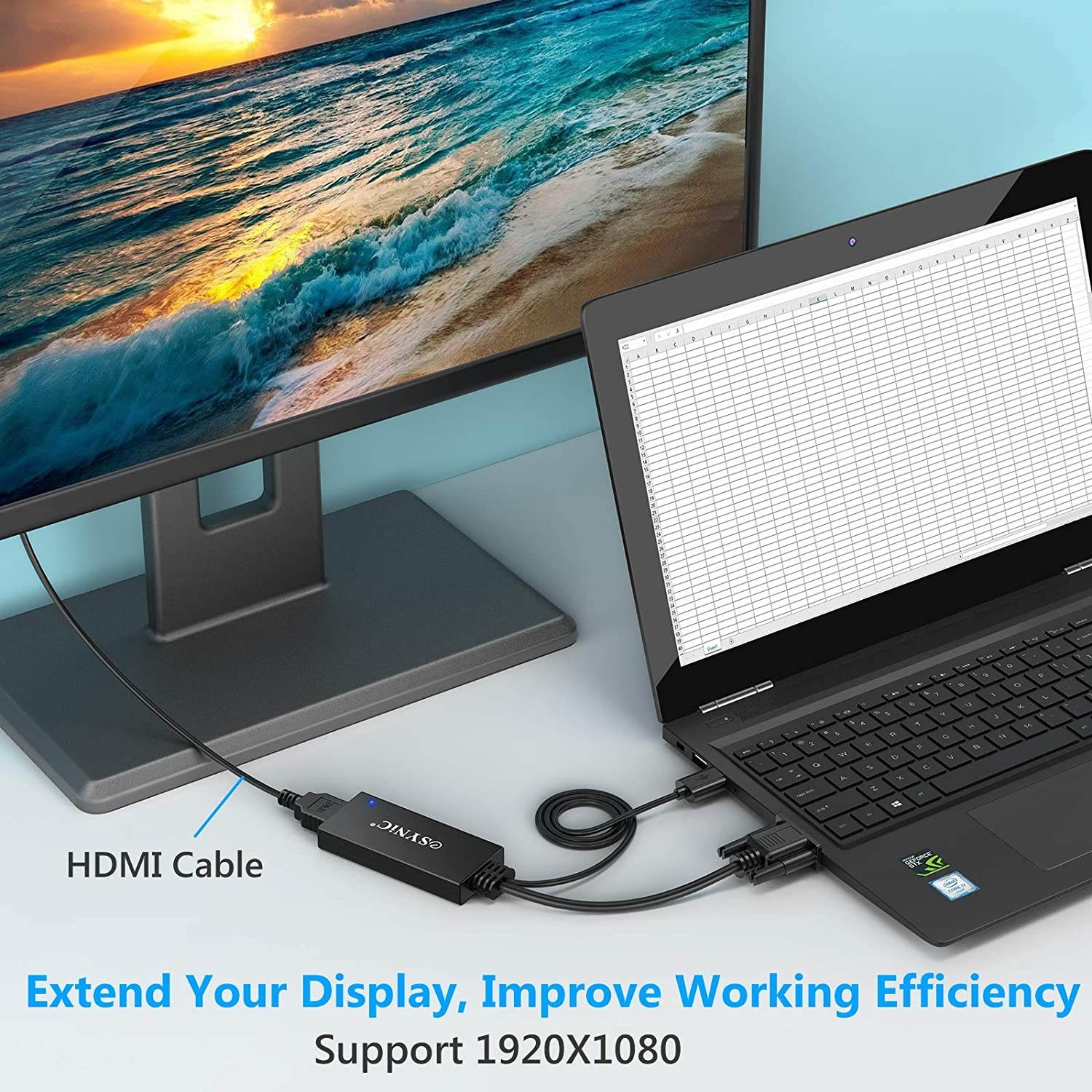 eSynic VGA to HDMI Converter Gold Plated VGA to HDMI Out 1080P Audio HD Video Converter Box PC to HDTV Cable Adapter for Computer Desktop Laptop PC DVD from Analogue VGA sVGA to HDTV HD Plasma TV